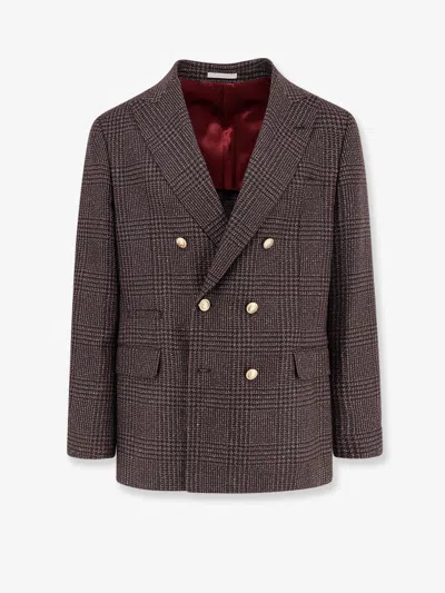 BRUNELLO CUCINELLI PRINCE OF WALES WOOL BLEND BLAZER