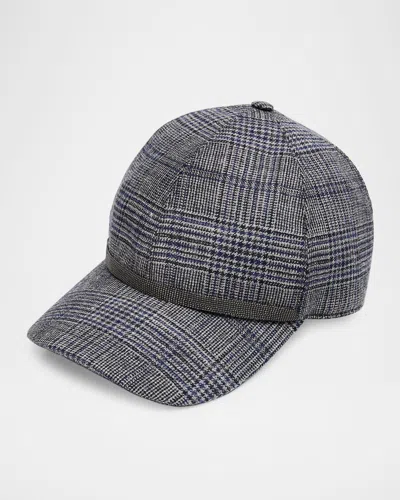BRUNELLO CUCINELLI PRINCE OF WHALES WOOL BASEBALL CAP WITH MONILI TRIM