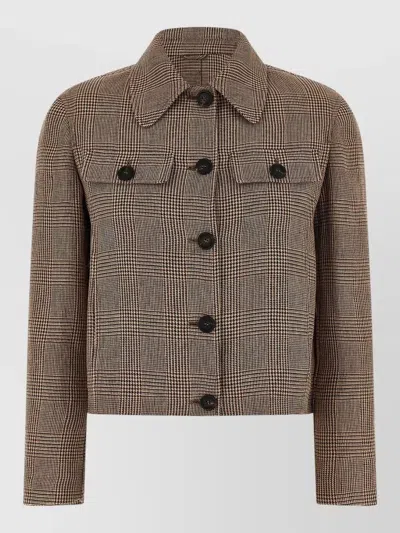 Brunello Cucinelli Prince Wales Tailored Jacket Buttoned Cuffs In Brown