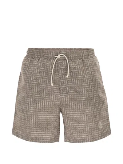 Brunello Cucinelli Print Swim Short In Neutral