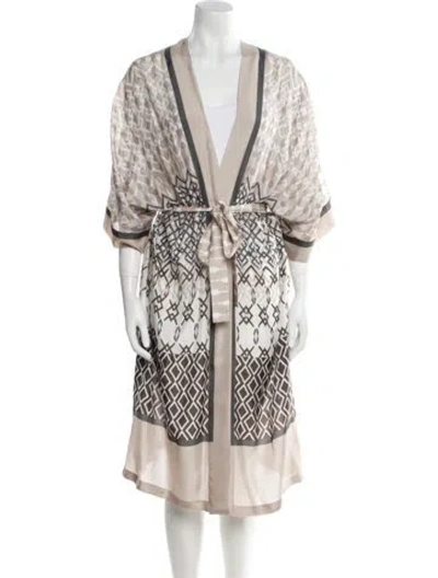 Pre-owned Brunello Cucinelli Printed Beaded Accents Robe W/ Tags In Neutral