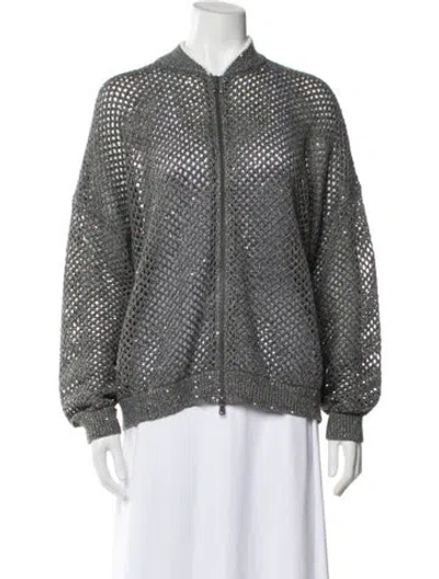 Pre-owned Brunello Cucinelli Printed Bomber Jacket In Gray