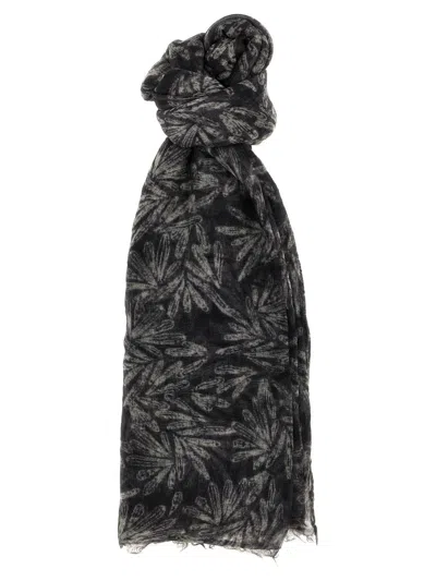Brunello Cucinelli Leaf-print Cashmere Scarf In Gray