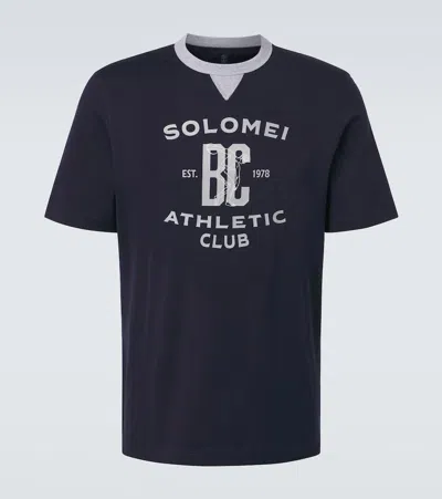 Brunello Cucinelli Men Cobalt Cotton Jersey Printed T-shirt In Black