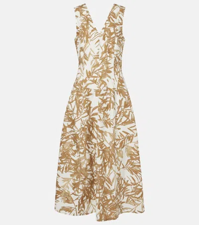 Brunello Cucinelli Printed Cotton Maxi Dress In Beige