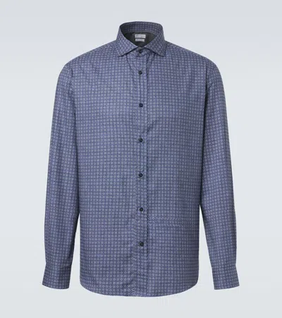 Brunello Cucinelli Printed Cotton Shirt In Blue