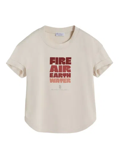 Brunello Cucinelli Kids' Printed Cotton T-shirt In Brown