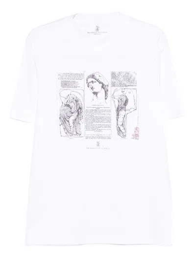 Brunello Cucinelli Men Printed Cotton T-shirt In White