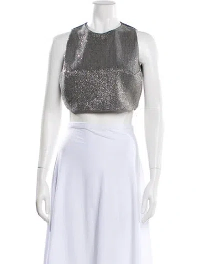 Pre-owned Brunello Cucinelli Printed Crew Neck Crop Top In Gray