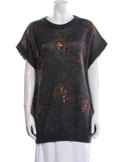 Pre-owned Brunello Cucinelli Printed Crew Neck Sweater In Black