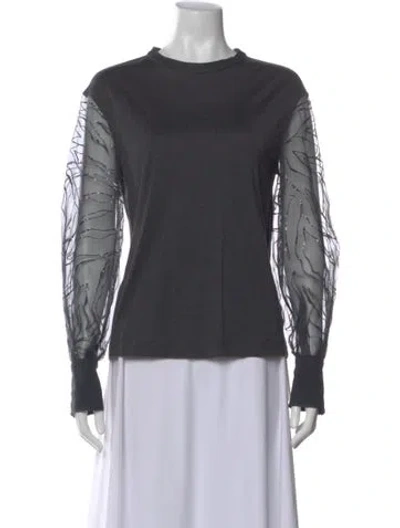Pre-owned Brunello Cucinelli Printed Crew Neck Top In Gray