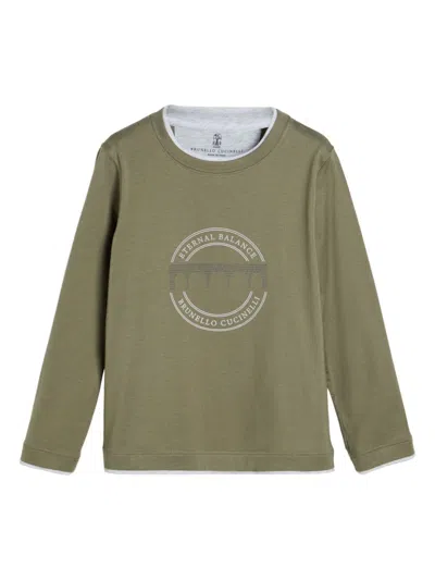 Brunello Cucinelli Kids' Printed Faux-layered T-shirt In Green