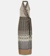 Brunello Cucinelli Printed Halterneck Silk Maxi Dress In Multicoloured