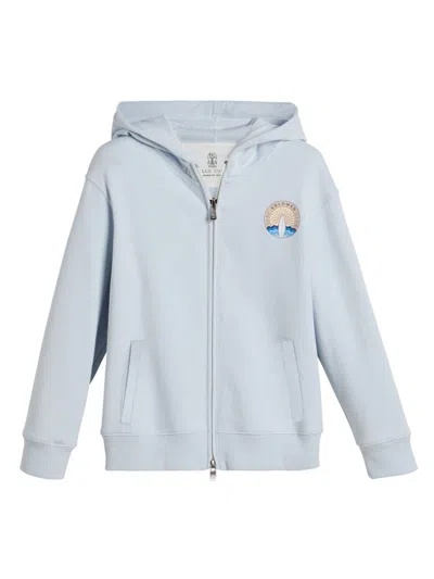 Brunello Cucinelli Kids' Printed Hoodie In Blue