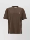 Brunello Cucinelli Printed Logo Crew Neck T-shirt With Side Slits In Brown