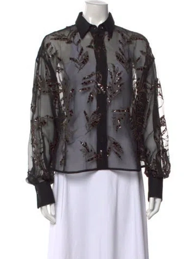 Pre-owned Brunello Cucinelli Printed Long Sleeve Blouse W/ Tags In Blue