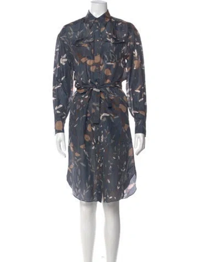 Pre-owned Brunello Cucinelli Printed Midi Length Dress In Blue