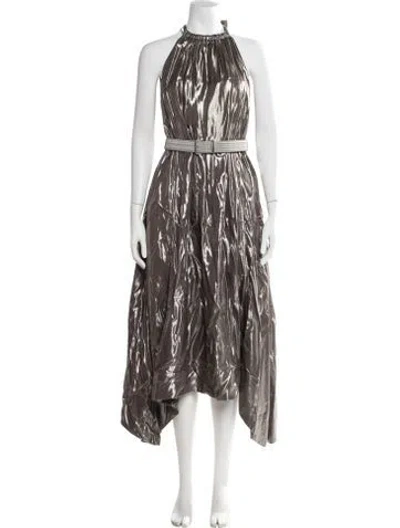 Pre-owned Brunello Cucinelli Printed Midi Length Dress W/ Tags In Silver