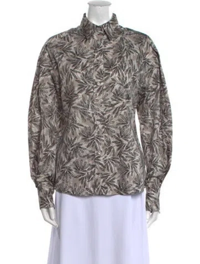 Pre-owned Brunello Cucinelli Printed Mock Neck Button-up Top In Neutral