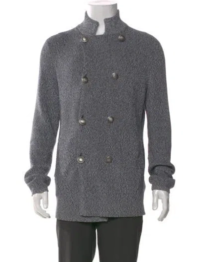 Pre-owned Brunello Cucinelli Printed Mock Neck Cardigan In Blue