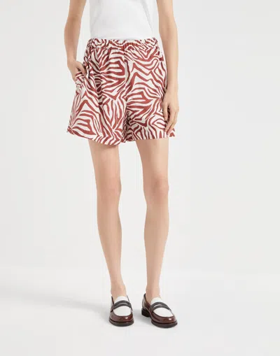 Brunello Cucinelli Cotton-silk Printed Shorts In Red