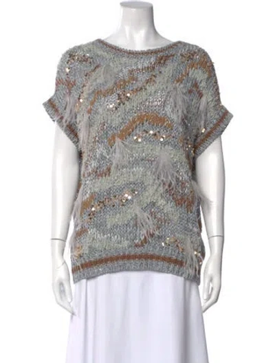 Pre-owned Brunello Cucinelli Printed Scoop Neck Sweater In Gray