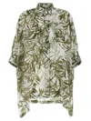 Brunello Cucinelli Leaf Print Sheer Fabric High-low Hem Shirt In Multicolor