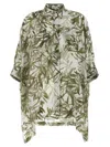 Brunello Cucinelli Leaf Print Sheer Fabric High-low Hem Shirt In Multicolor