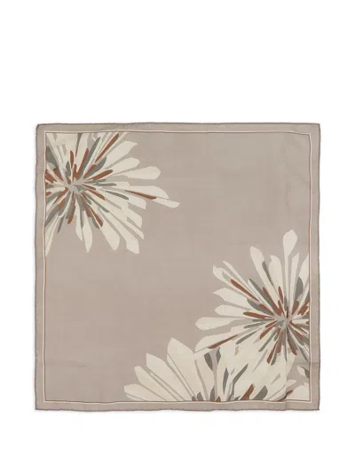 Brunello Cucinelli Printed Silk Foulard In Neutral