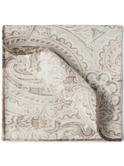 Brunello Cucinelli Printed Silk Pocket Square In 中性色