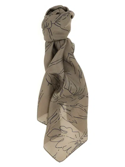 Brunello Cucinelli Printed Silk Scarf In Gray