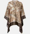 Brunello Cucinelli Silk Papyrus Poncho Blouse In Brown