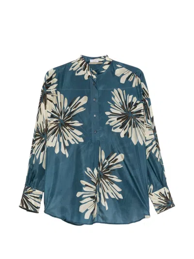 Brunello Cucinelli Printed Silk Shirt In Blue