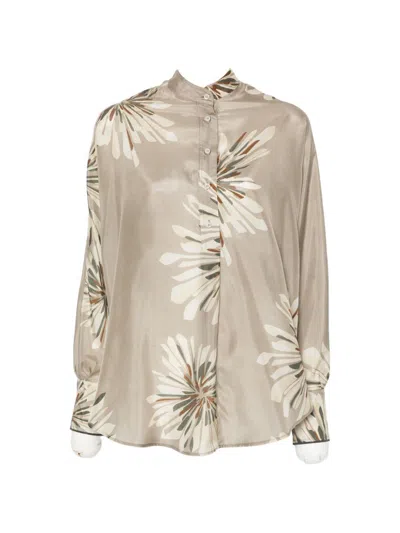 Brunello Cucinelli Printed Silk Shirt In Green