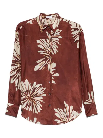Brunello Cucinelli Printed Silk Shirt In Brown