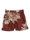 Brunello Cucinelli Women Silk Twill Shorts With Floral Print And Elasticated Waistband In Burgundy