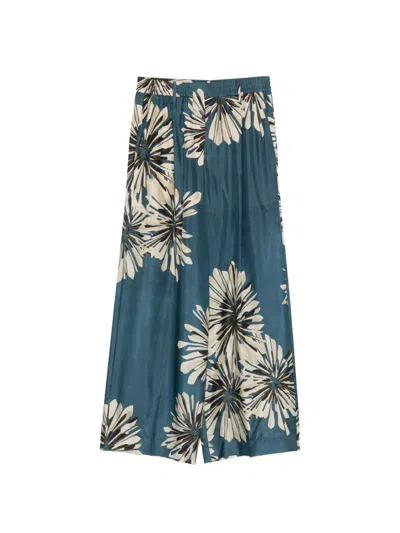 Brunello Cucinelli Women Printed Silk Trousers In Green