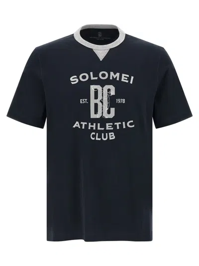 Brunello Cucinelli Printed T-shirt In Blue