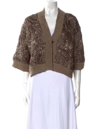 Pre-owned Brunello Cucinelli Printed V-neck Sweater In Brown