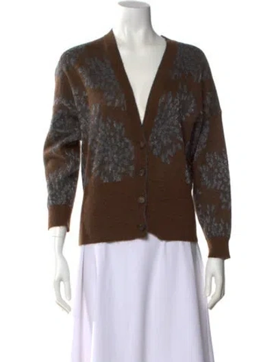 Pre-owned Brunello Cucinelli Printed V-neck Sweater In Brown