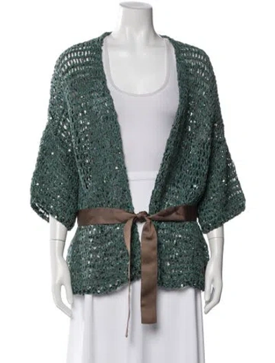 Pre-owned Brunello Cucinelli Printed V-neck Sweater In Green