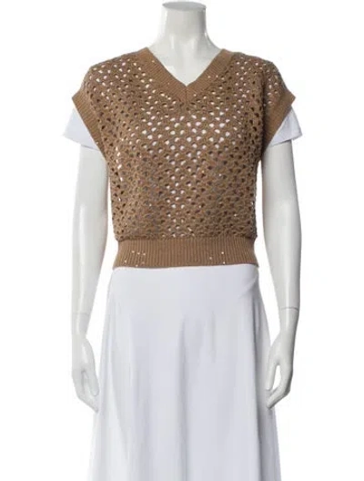 Pre-owned Brunello Cucinelli Printed V-neck Sweater In Neutral