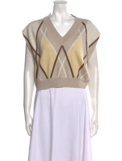 Pre-owned Brunello Cucinelli Printed V-neck Sweater In Neutral