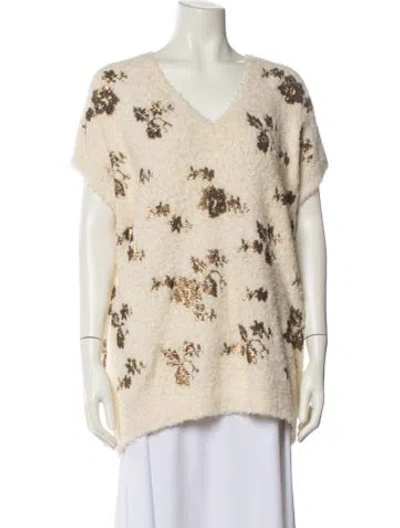 Pre-owned Brunello Cucinelli Printed V-neck Sweater In White
