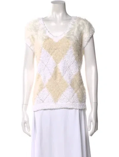 Pre-owned Brunello Cucinelli Printed V-neck Sweater In White