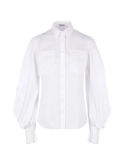 Brunello Cucinelli Long-sleeved Curved Hem Shirt In White