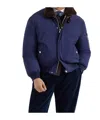 Brunello Cucinelli Tailored Feather Down Jacket With Sheepskin Collar In Blue