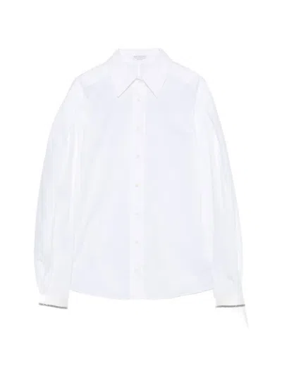 Brunello Cucinelli Puff-sleeve Button-down Shirt In White