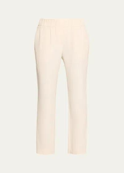 Brunello Cucinelli Pull-on Silk Crepe Pants In C7936 White