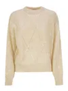 Brunello Cucinelli Women's Mohair, Wool, Cashmere And Silk Sweater With Dazzling Argyle Embroidery In Black